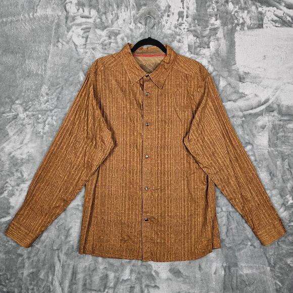 Prana Shirt Mens Extra Large Tan Paisley Striped Pearl Snap Casual Workwear - Picture 1 of 12